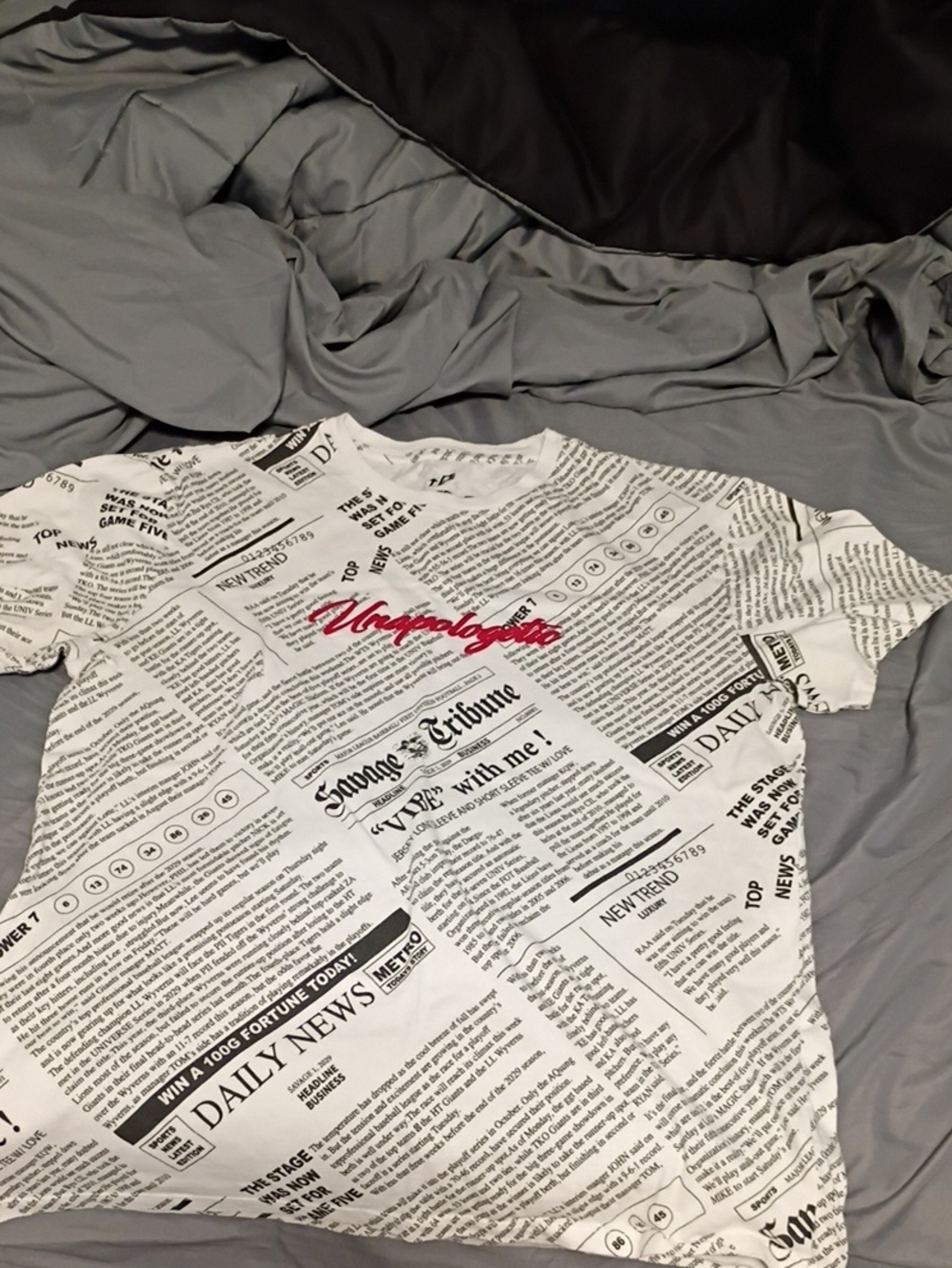 Unapologetic White Newspaper-Print Men's T-Shirt